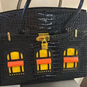 Croc embossed patent faux leather cute 3 windows on the front